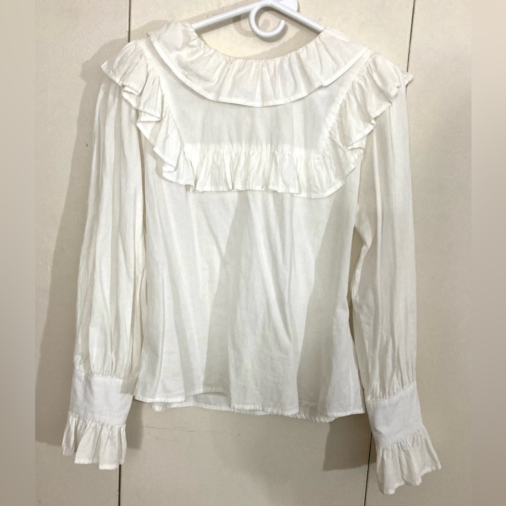 Week& Back Clown Collar Long sleeve  Cotton Blouse White/Size M